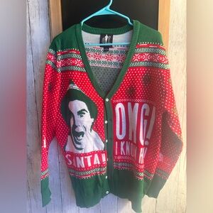 Women’s Cardigan ELF XL Santa OMG I know him! V Neck Sweater